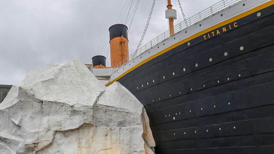 Titanic Museum Experience exterior, with giant Iceberg that looks a bit like it was constructed from papier mache