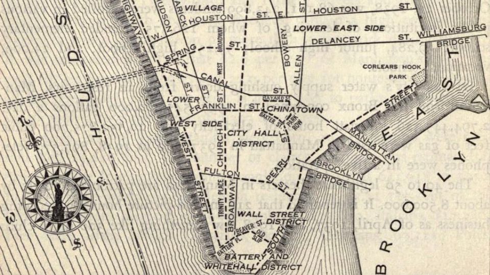 Detail of map from Houston St down to Wall St