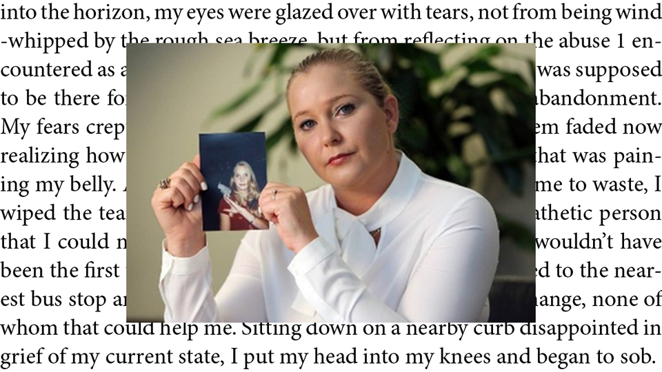 Virginia Giuffre holds a photo of her younger self.