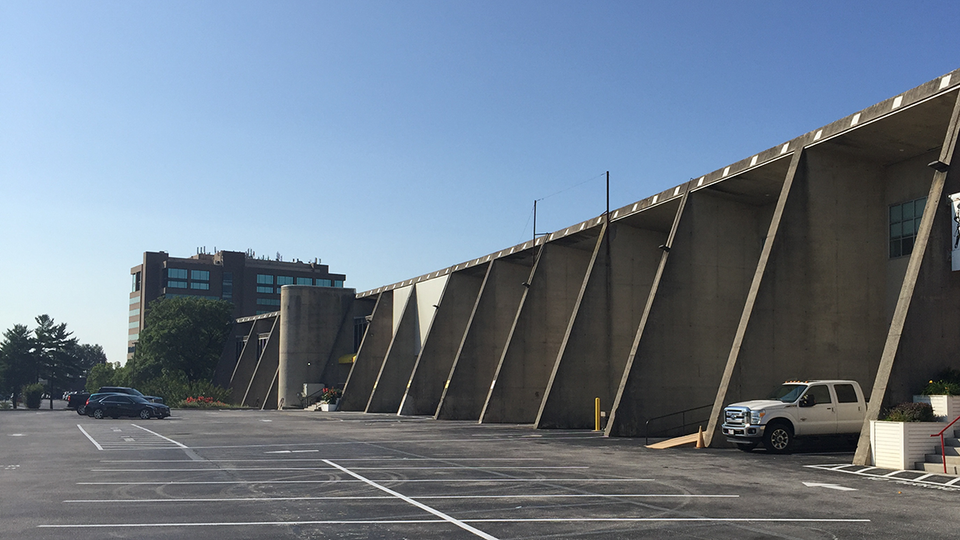 A creepy-looking warehouse exterior