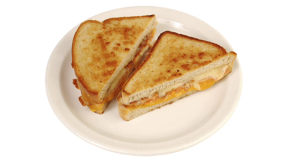 A grilled cheese sandwich on an ivory plate