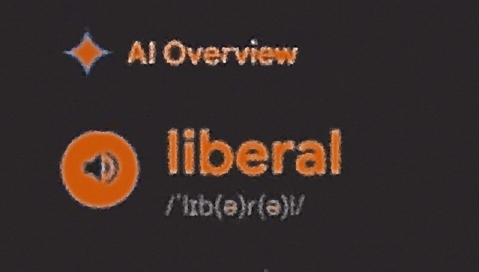 blurry red letters reading AI Overview: liberal /'lib(ә)r(a)l/