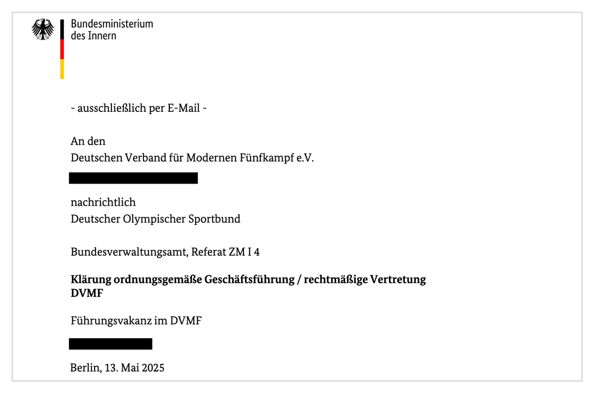 Exklusiv: Bund friert sämtliche Zahlungen an den Fünfkampf-Verband ein. Keine Gehälter, keine Sportförderung