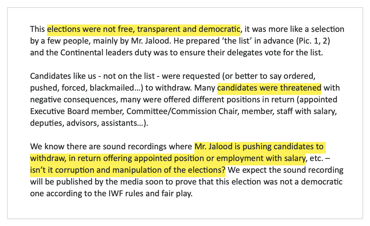 Ethics complaint against the IWF president: "Elections were not free, it was more like a selection by a few people, mainly by Mr. Jalood"