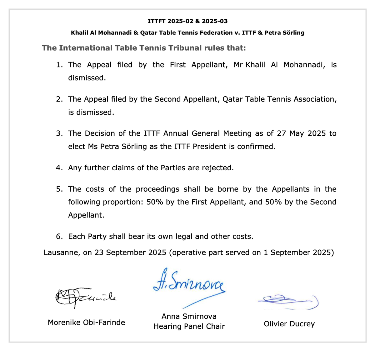 ITTF Tribunal decision: how the table tennis powerhouses Greenland and Jersey made Petra Sörling president