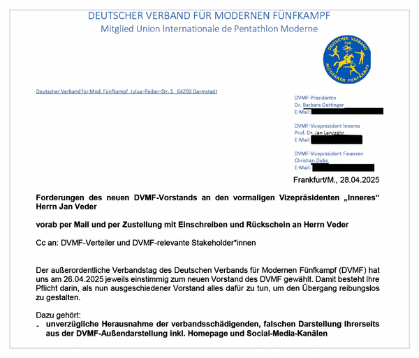 Neue Führung des Fünfkampf-Verbandes will einen geplanten Coup verhindern