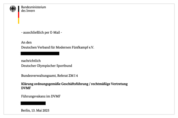 Exklusiv: Bund friert sämtliche Zahlungen an den Fünfkampf-Verband ein. Keine Gehälter, keine Sportförderung