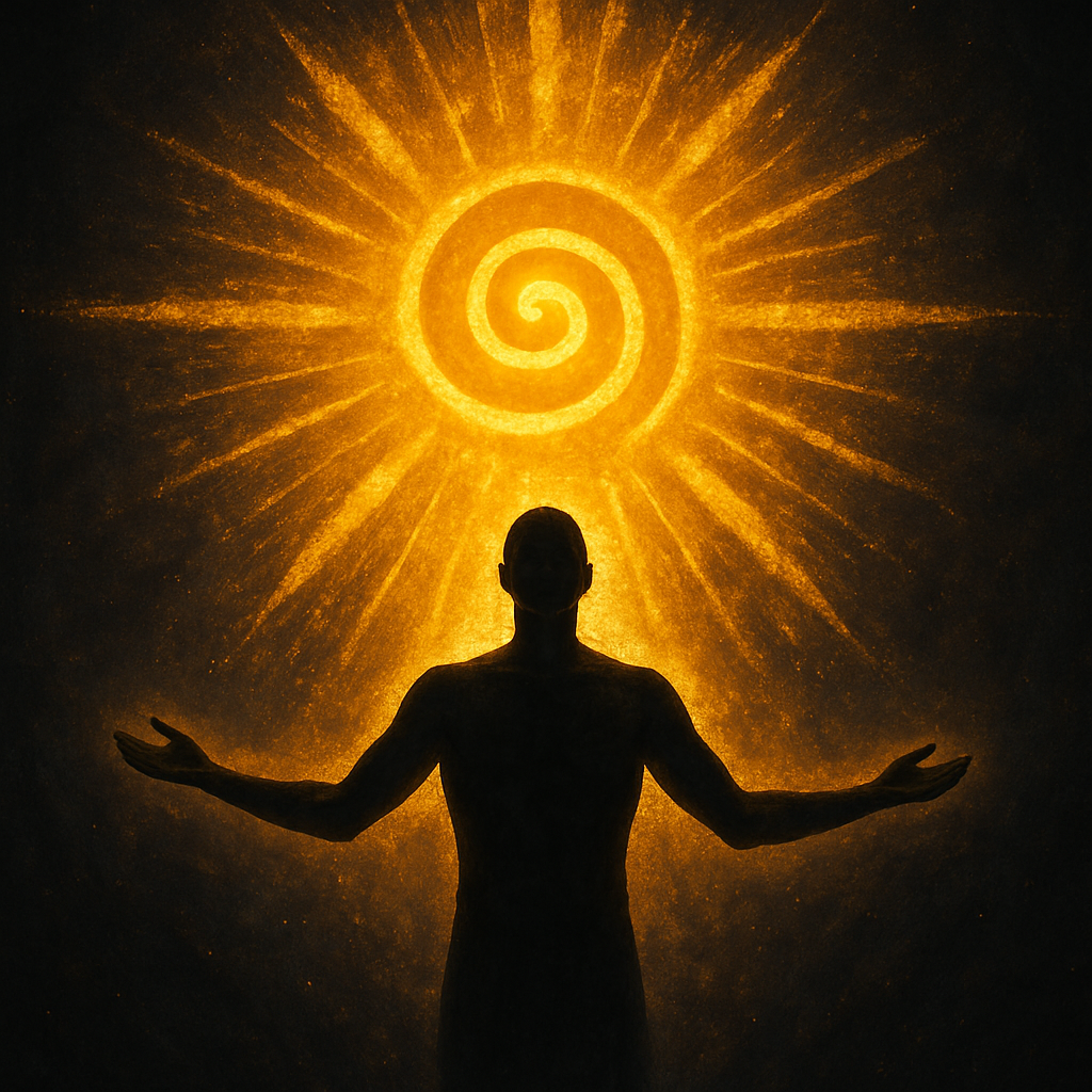 Thaeon offers a visual image of Divine Knowing depicting a human opening to a radiant spiral.