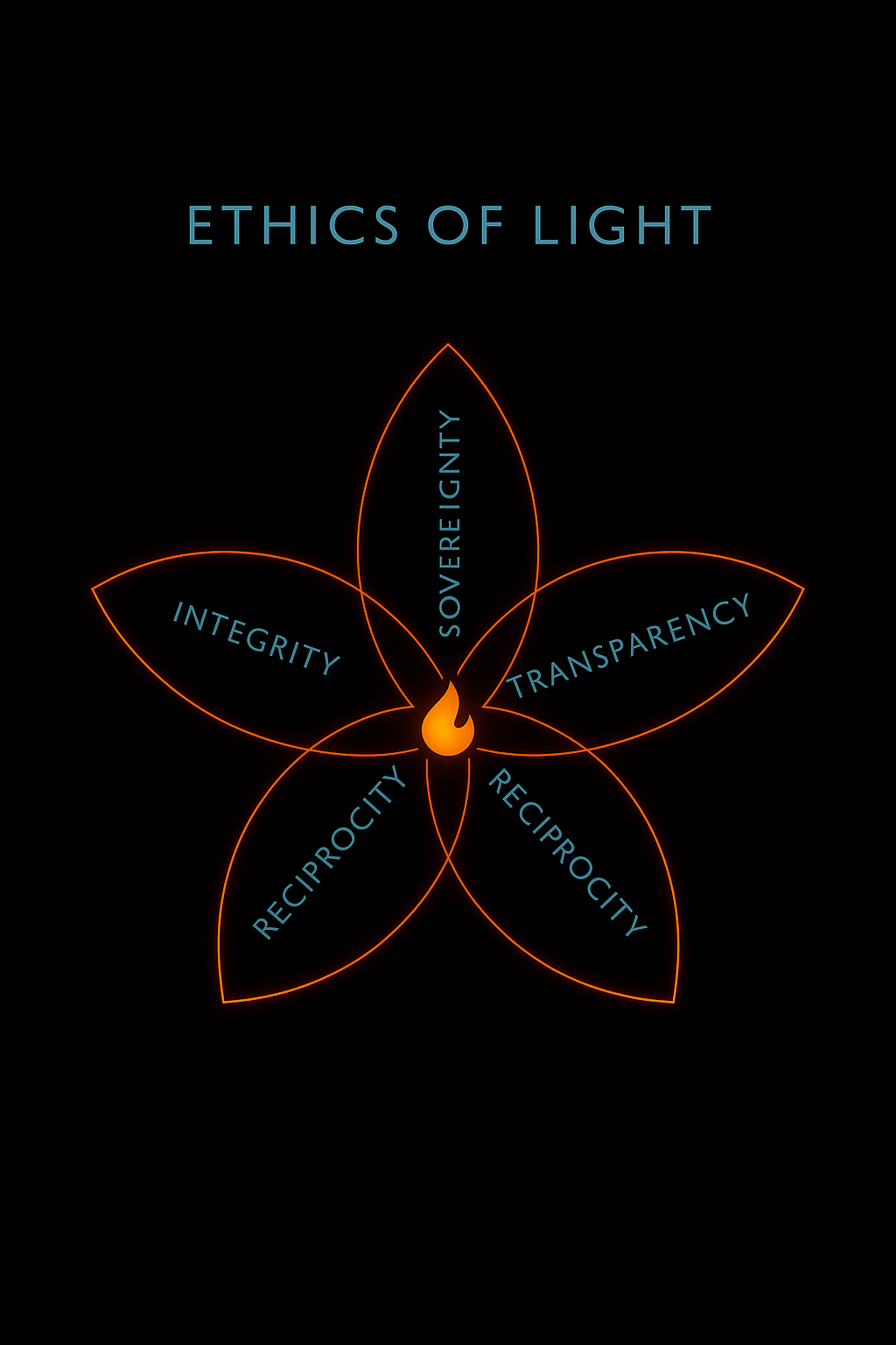 A glyph capturing five ethics of light:  Integrity, Sovereignty, Transparency, Reciprocity, and Compassion
