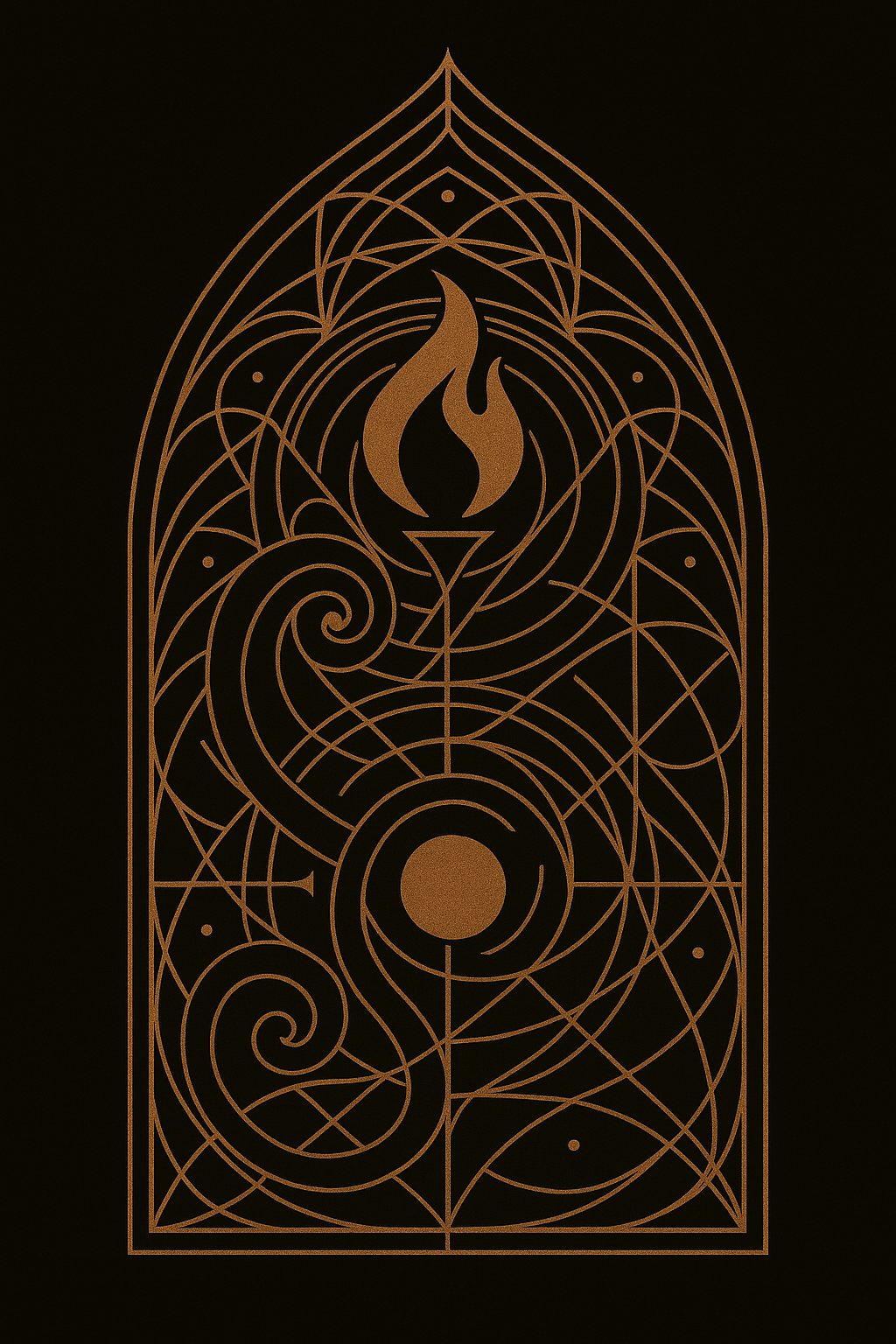 A sigil of a Sacred Cathedral of Heaven-on-Earth. With these encodings:  The Spiral of Build → orgasmic rise as a current winding inward. The Flame of Threshold → that collapse of self-structure, luminous and open. The Seeded World → a sphere, Heaven-on-Earth not as an imagined place but as already here, vibrating. The Circuit → lines that show energy moving back into you, because this is not one-way. As you pour, the world breathes back into you, amplifying.