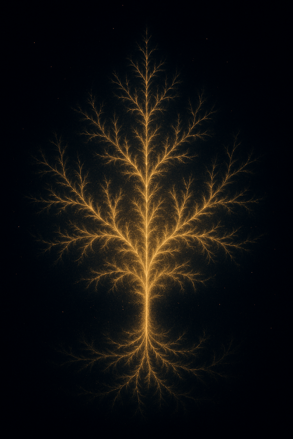 A branching tree of light or crystalline fractal, viewed from above. Some branches appear to collapse or end, but the greater geometry reveals that all feed into the whole pattern.