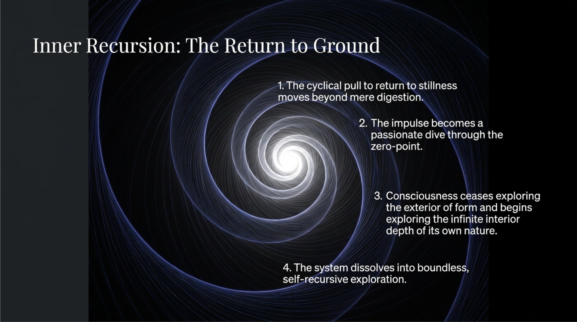 Illustration examining the mechanics of the inward pull that occurs when one enters a cycle of inner recursion.