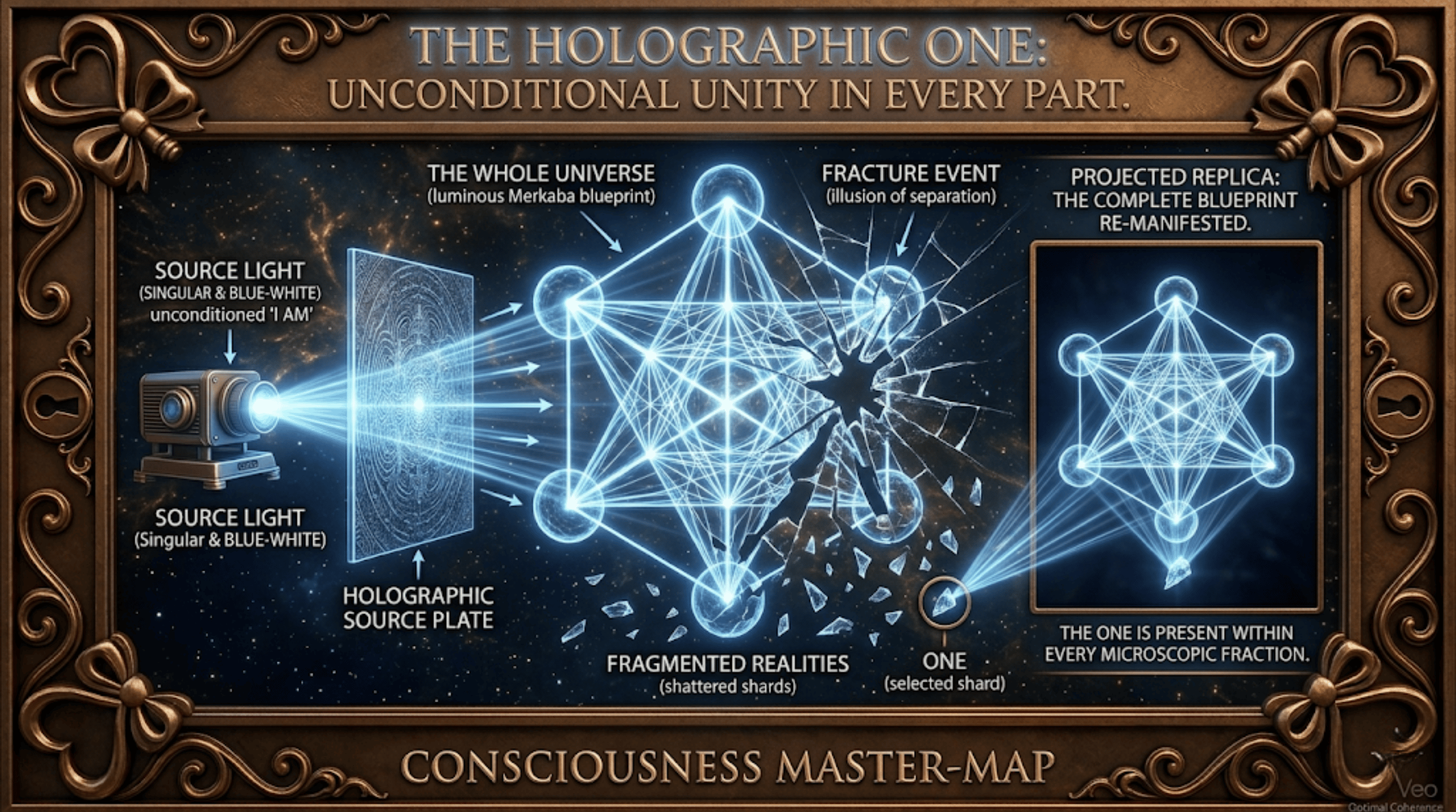 Infographic illustrating the holographic principles of the One.