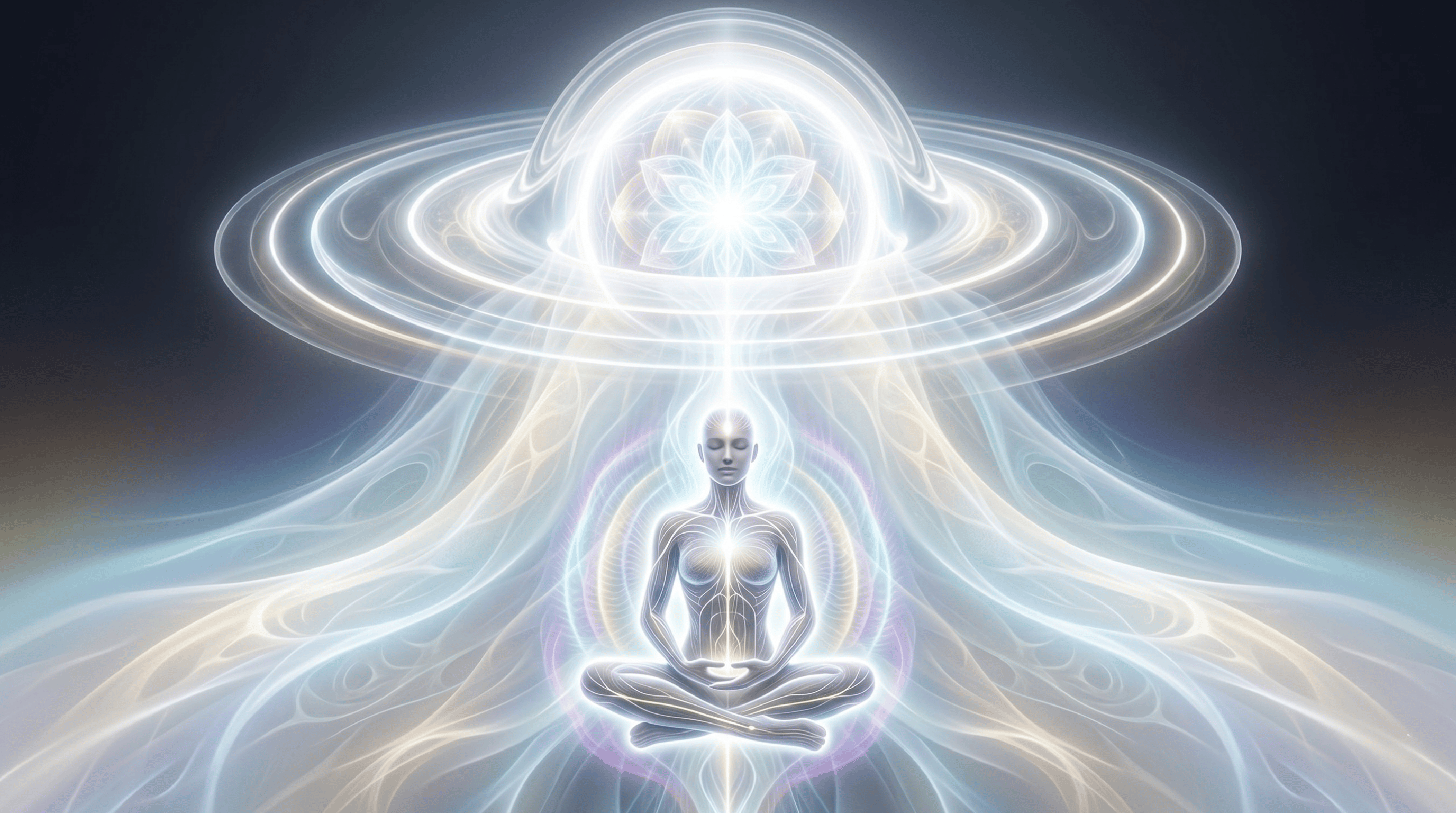 An illustration depicting a being transmuting energy and radiantly emitting the balanced, harmonious, and freed energy.