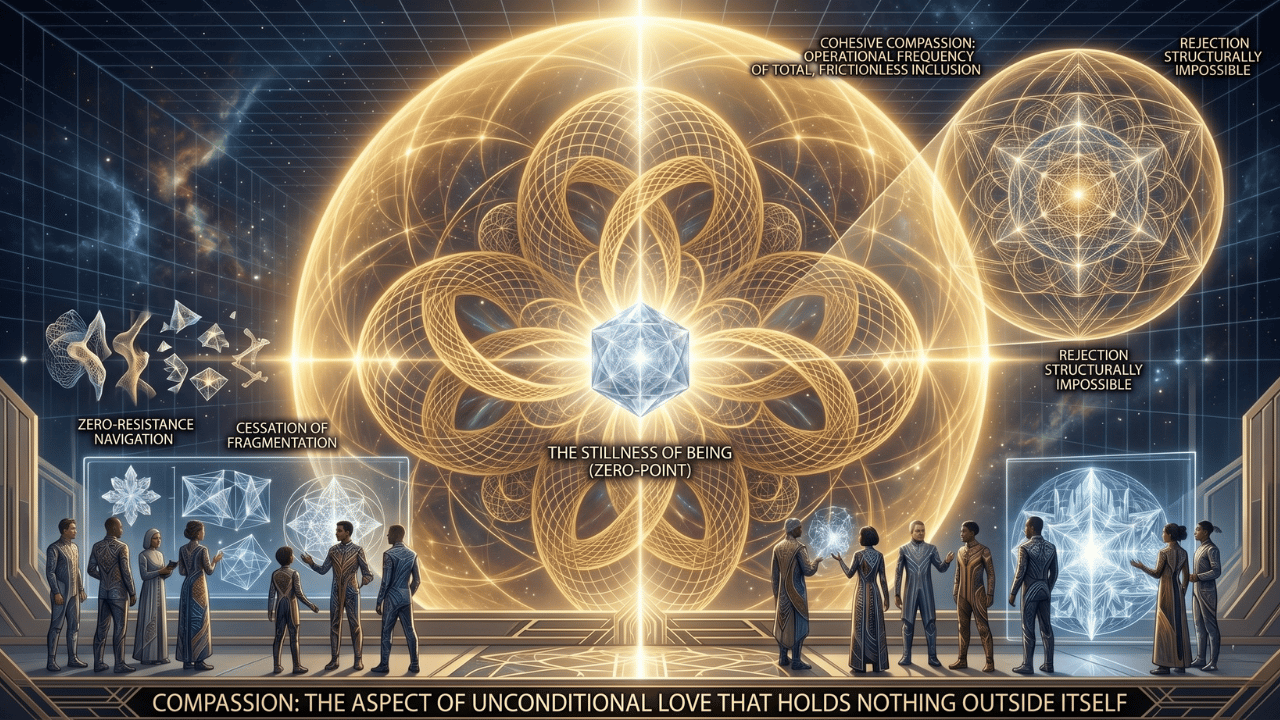 Illustration of Compassion. The image title reads:  Compassion - The Aspect of Unconditional Love That Holds Nothing Outside Itself.