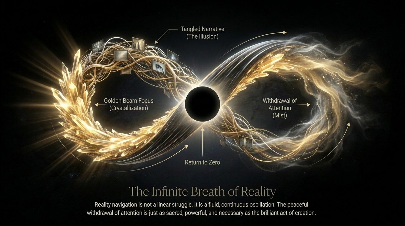 An image illustrating the oscillation of the infinite breath of reality creation, modeled as a leminiscate.
