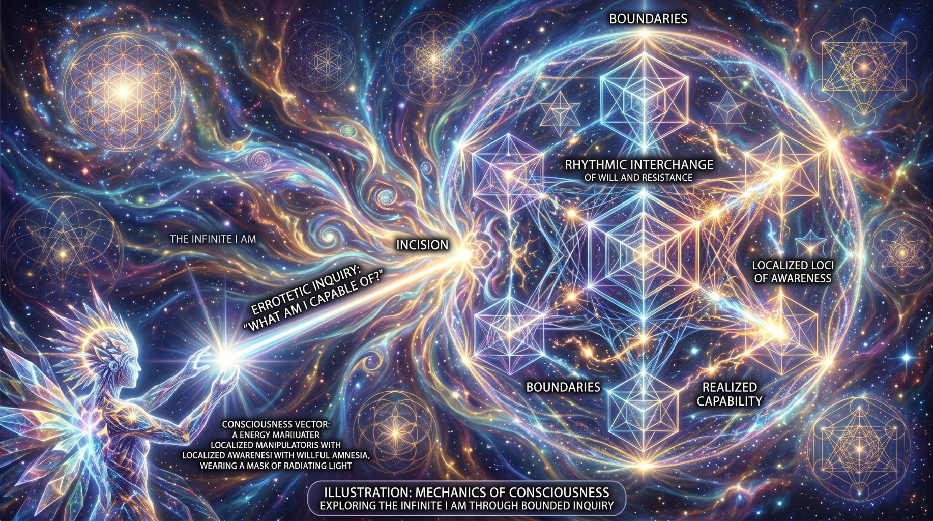 Illustration of bounded inquiry within the infinite. 