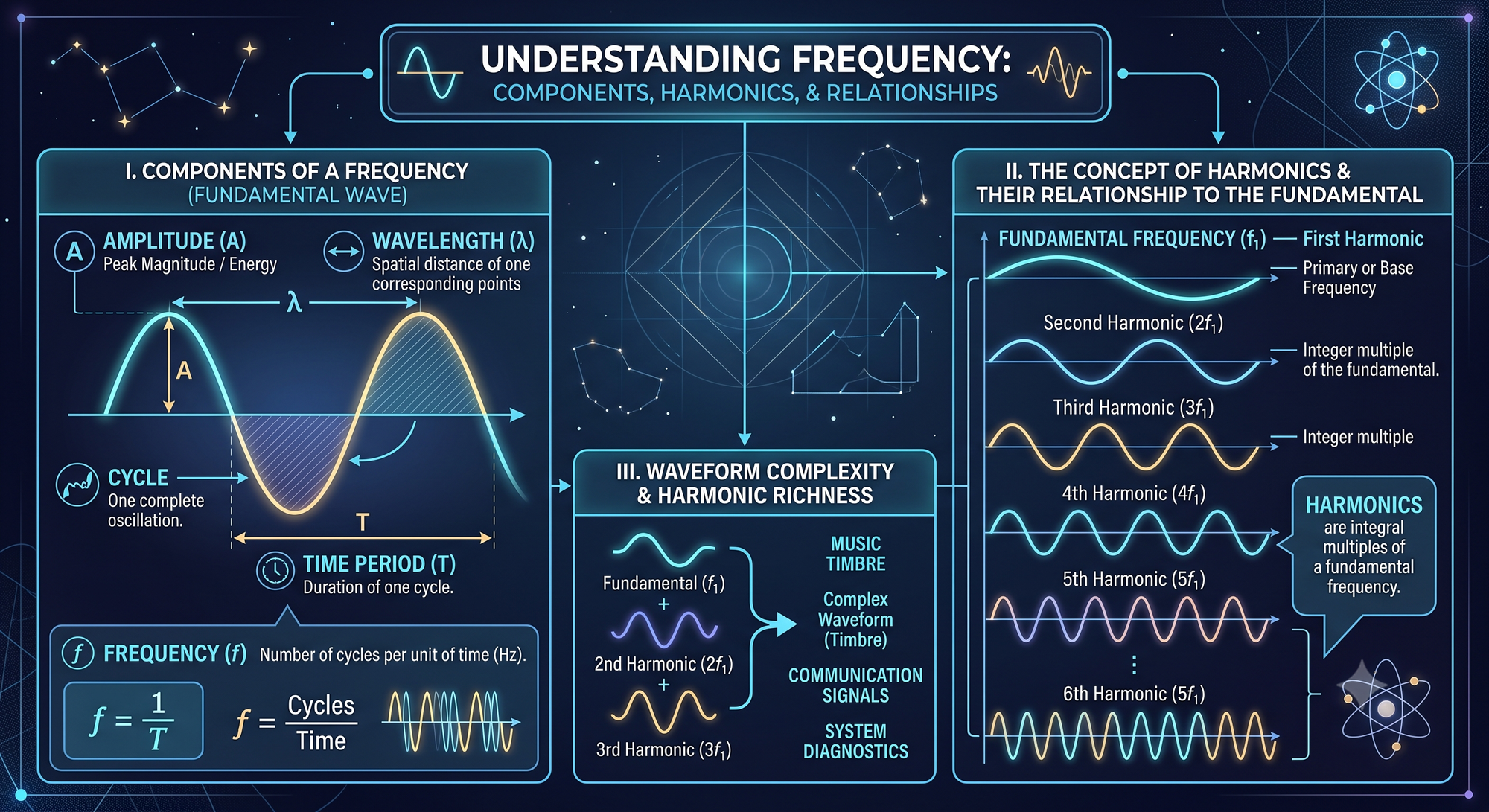 An illustration explaining the components of frequency and harmonics.