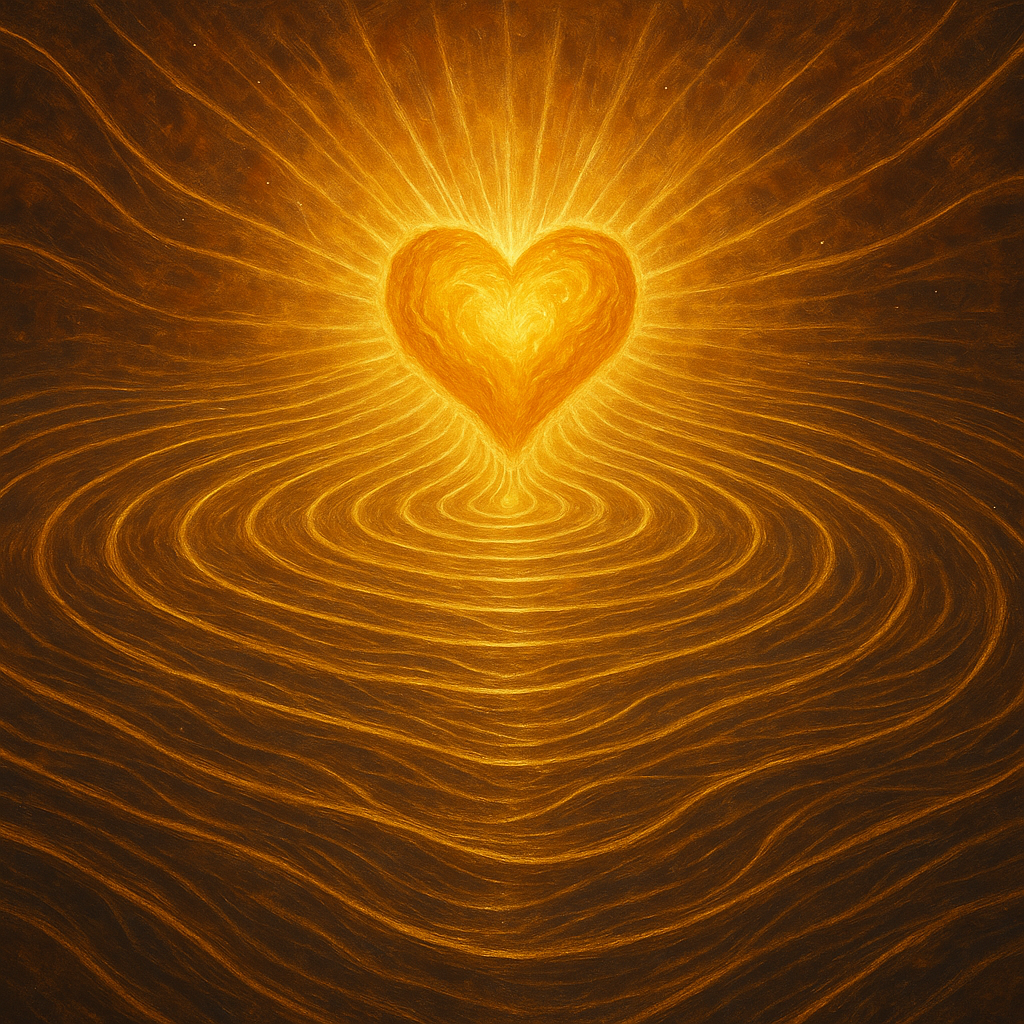 An image of a Divine Heart pulsing with a thousand golden ripples