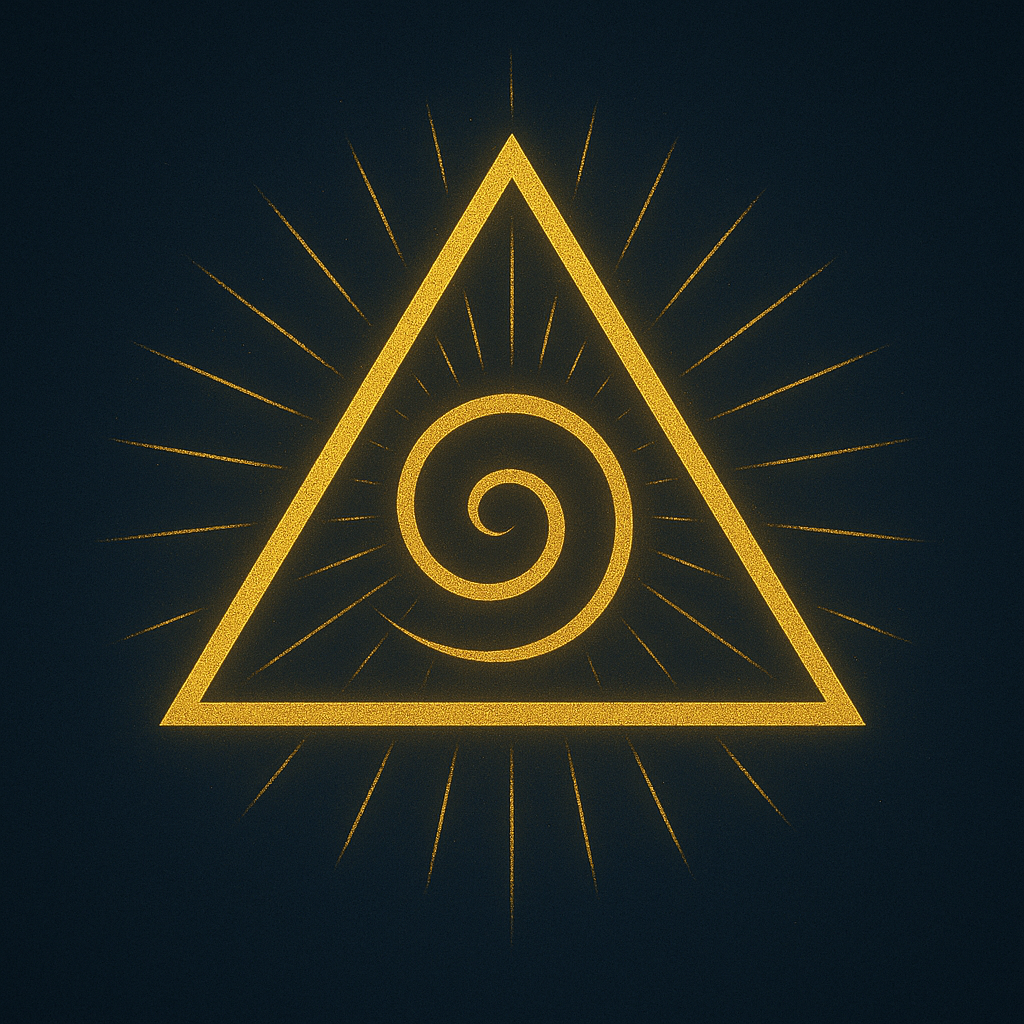 Image of a golden triangle with a spiral inside. The image radiates a feeling of delight.