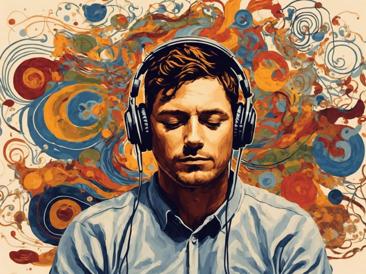 Image of a male listening to headphones programming his mind with new thoughts and beliefs.