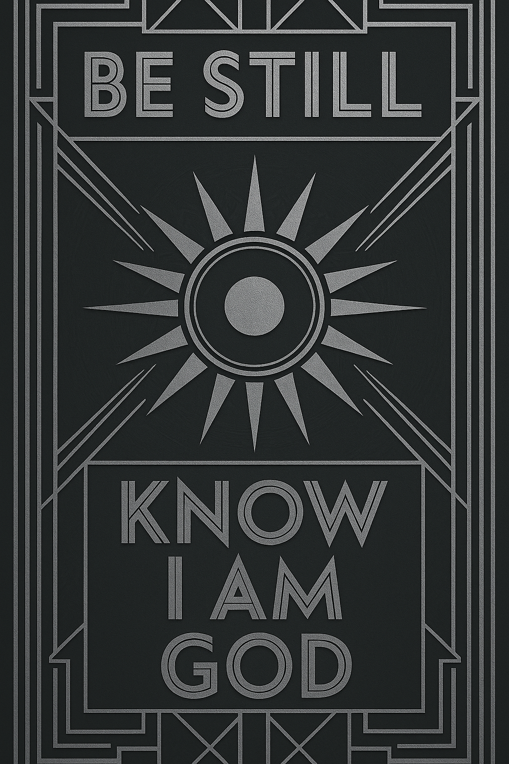 Image in silver plating of the code:  Be Still. Know I Am God.