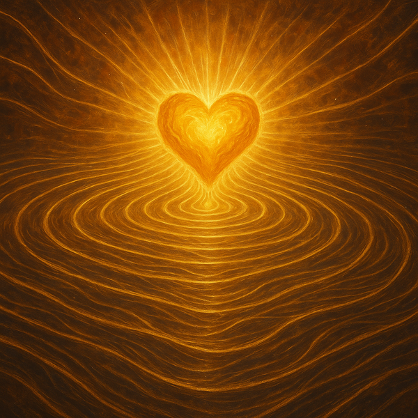 An image of a Divine Heart pulsing with a thousand golden ripples