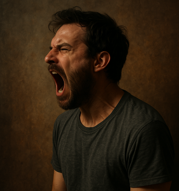 Image of a man screaming in anguish