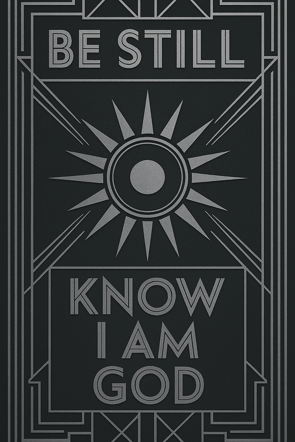 Image in silver plating of the code:  Be Still. Know I Am God.