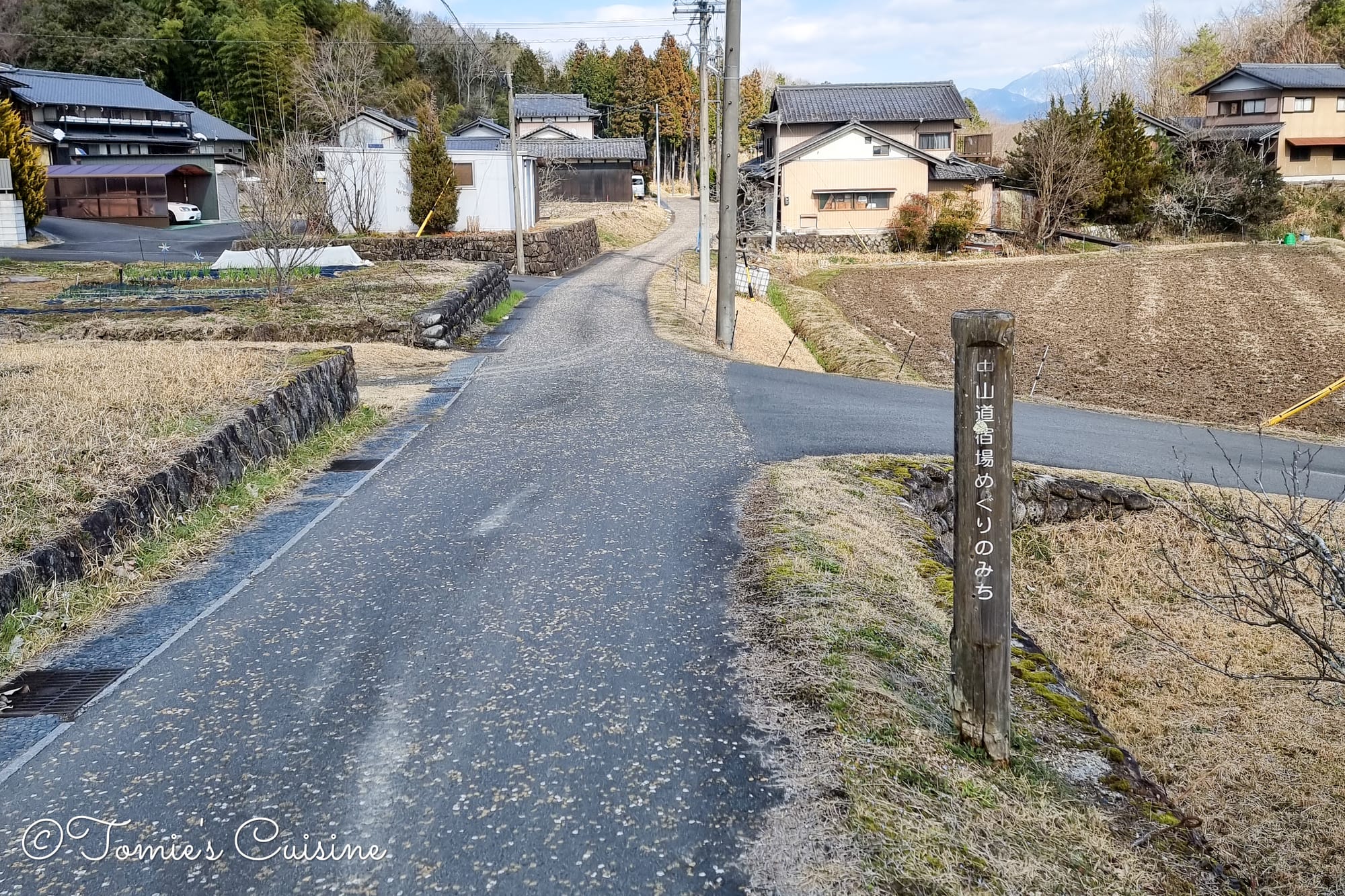 Back in the residential area, with a sign that read "Nakasendo post town trail".