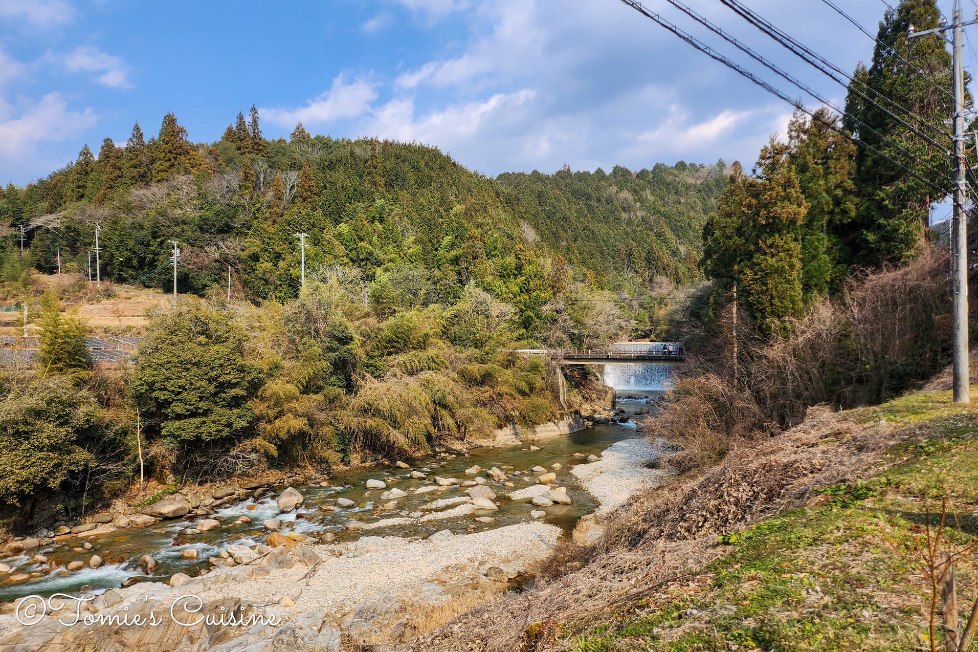 Ochiai River and wooded hills near the Ochiai Ohashi bridge, Gifu