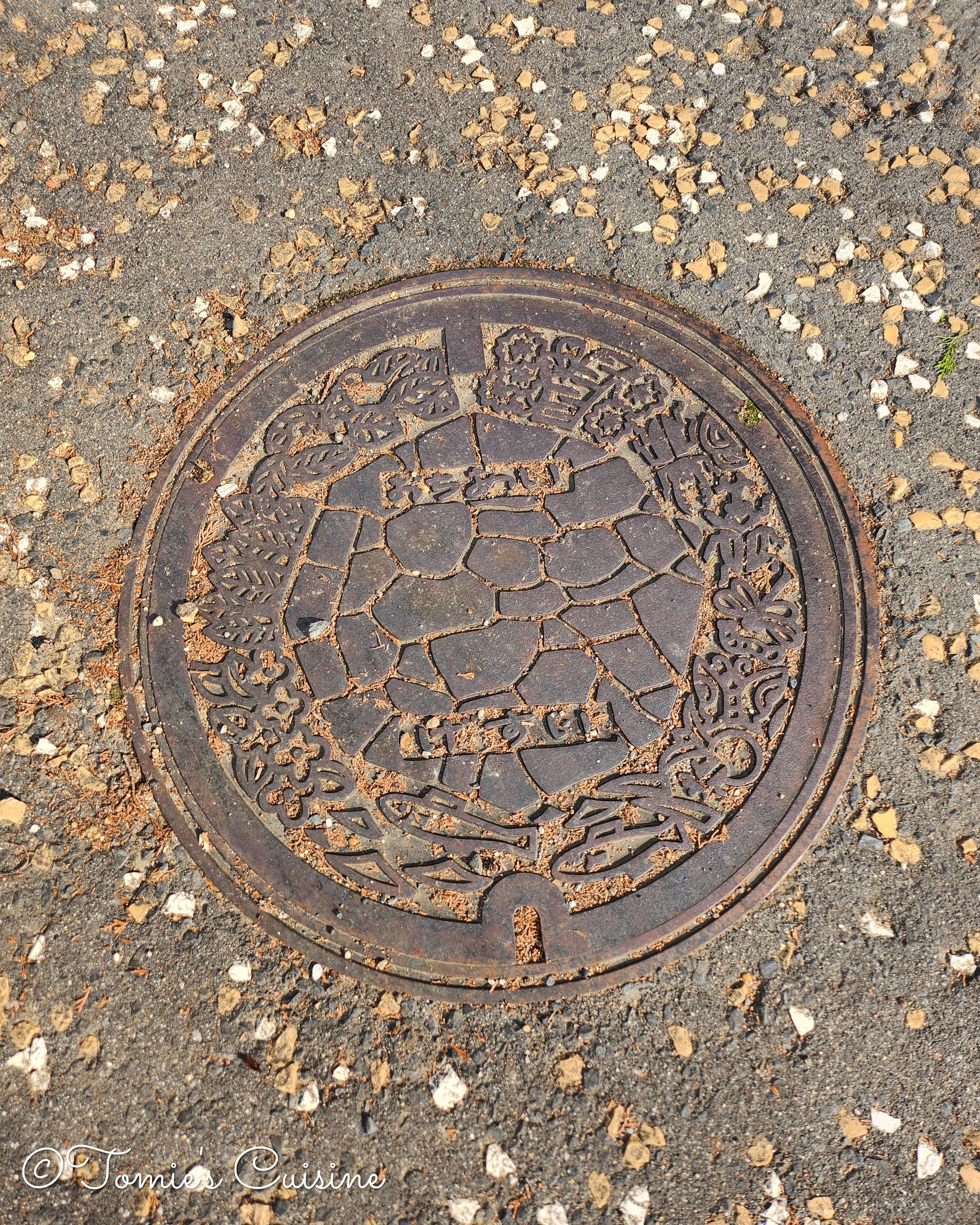Manhole cover with the Ochiai local design