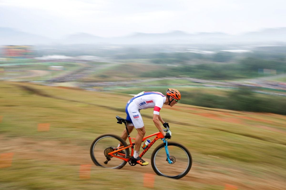 cyclist racing on mountain bike competition 