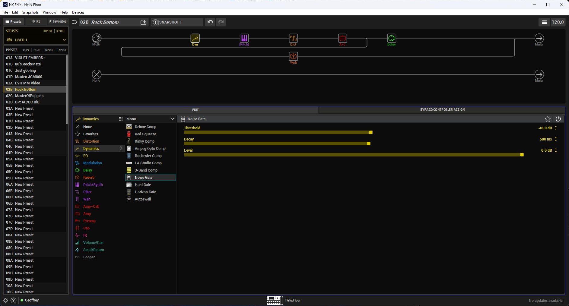 screen capture image of the HX Edit screen showing a preset