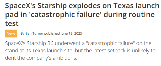 image of headline on Starship explosion