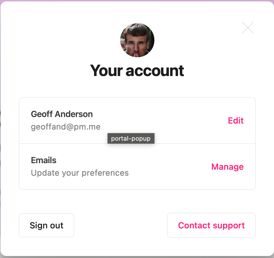 image of a dialog box for account management
