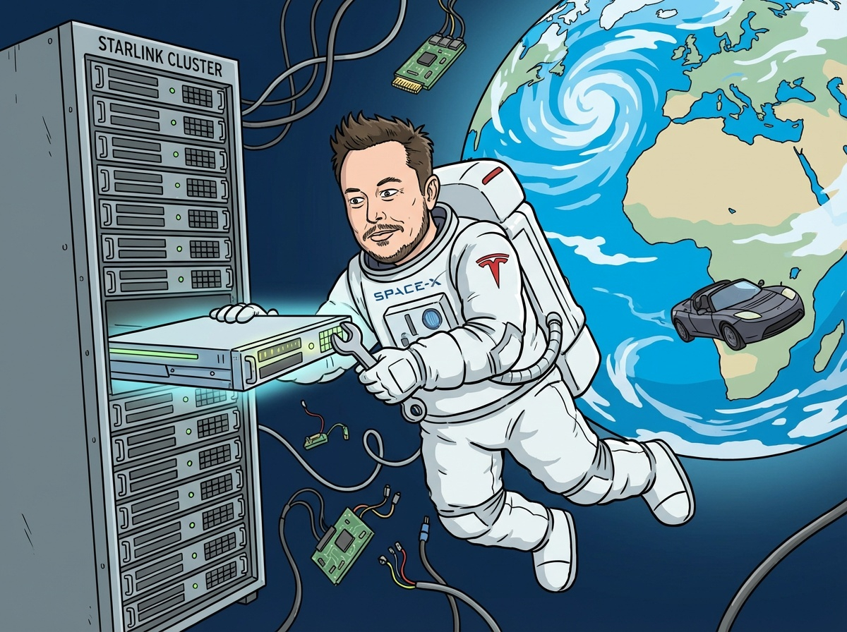 2d cartoon image of elon musk in space