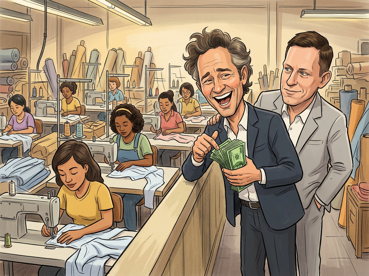 AI generated cartoon image with alex karp and peter thiel