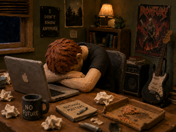 claymation image of the author despondent