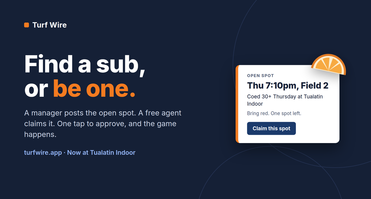 Find a sub, or be one. Turf Wire is open.