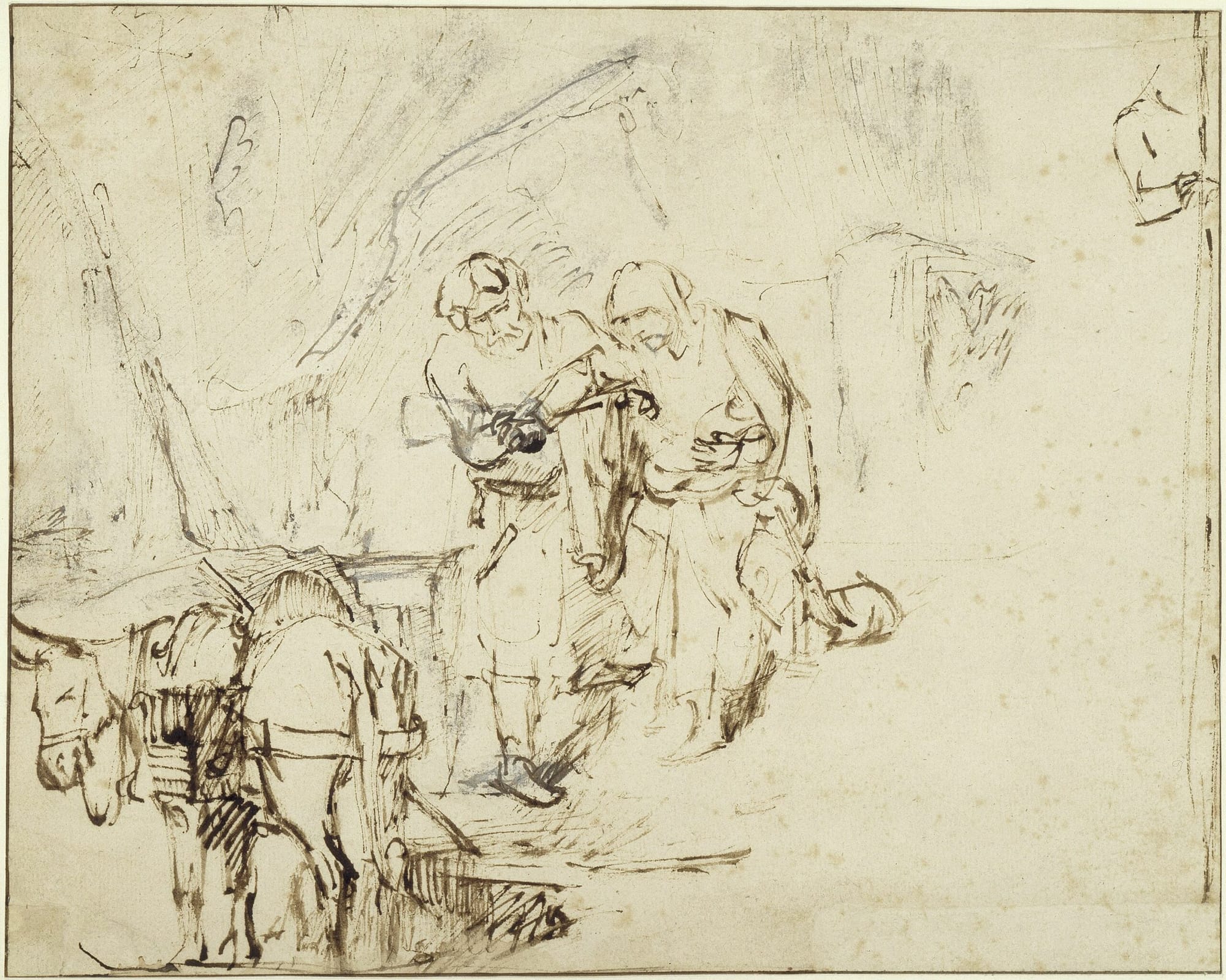 Rembrandt (attributed), The Rest on the Flight into Egypt, sketch