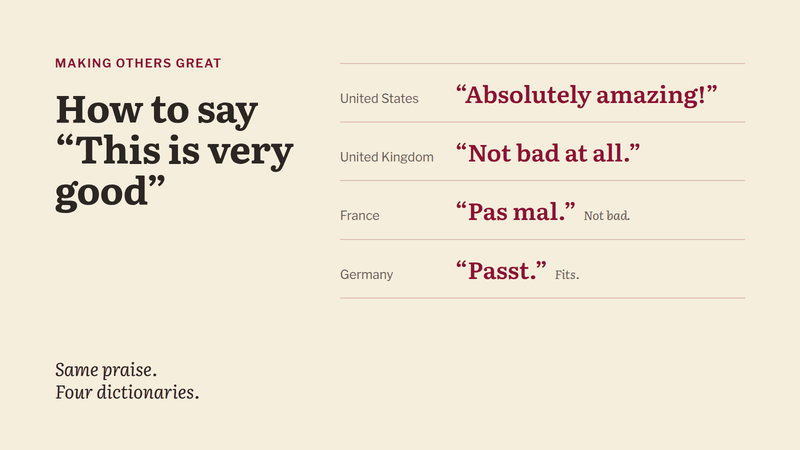 How to say "This is very good" in the US, UK, France and Germany