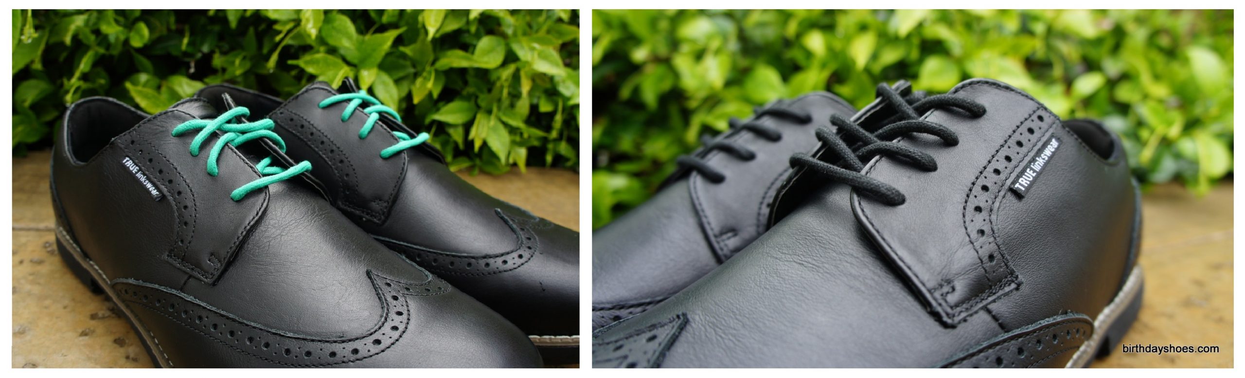 The all black wingtips came with two lace options: green and black.