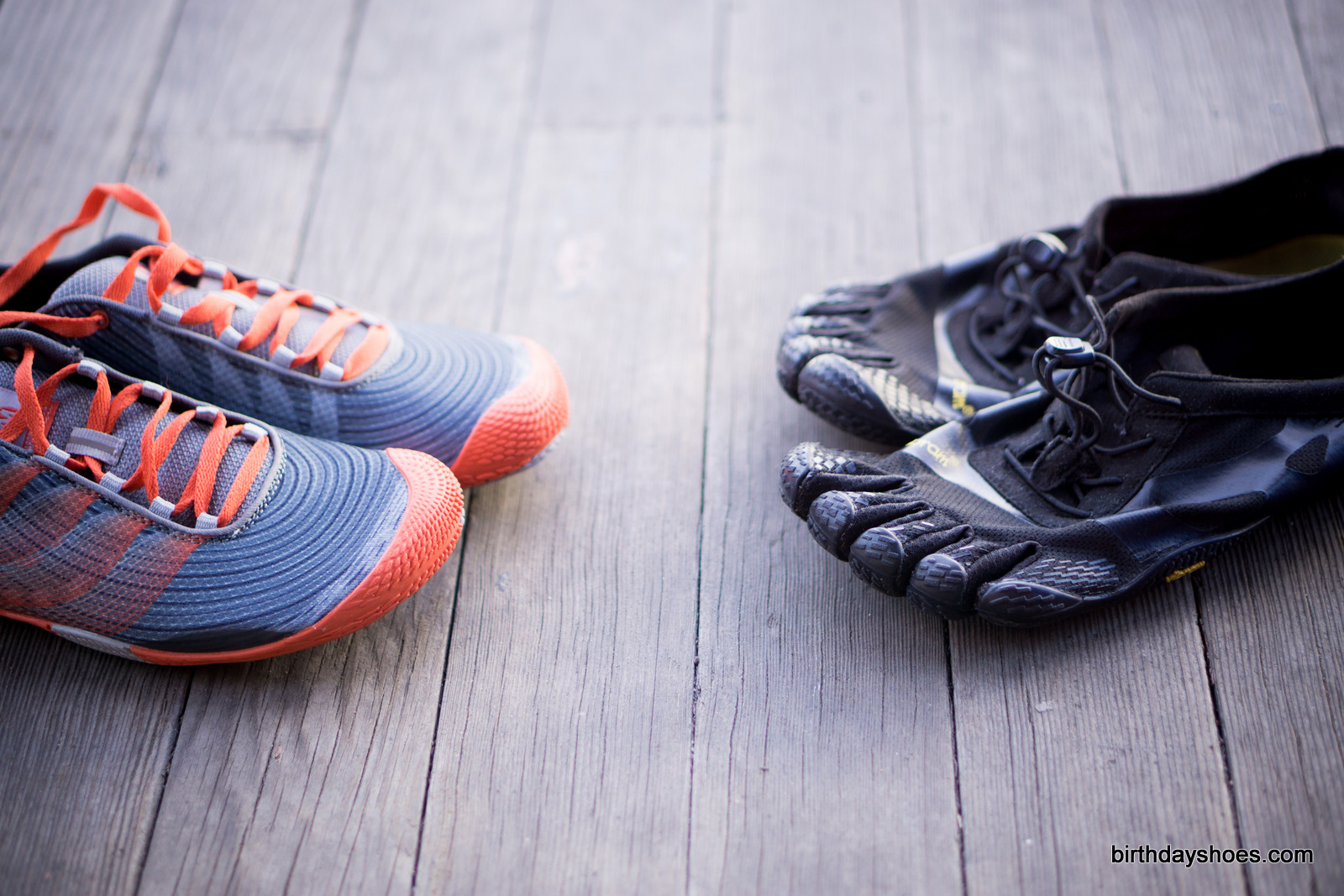 The Merrell Vapor Glove 2 on the left; Vibram FiveFingers KSO EVO on the right.