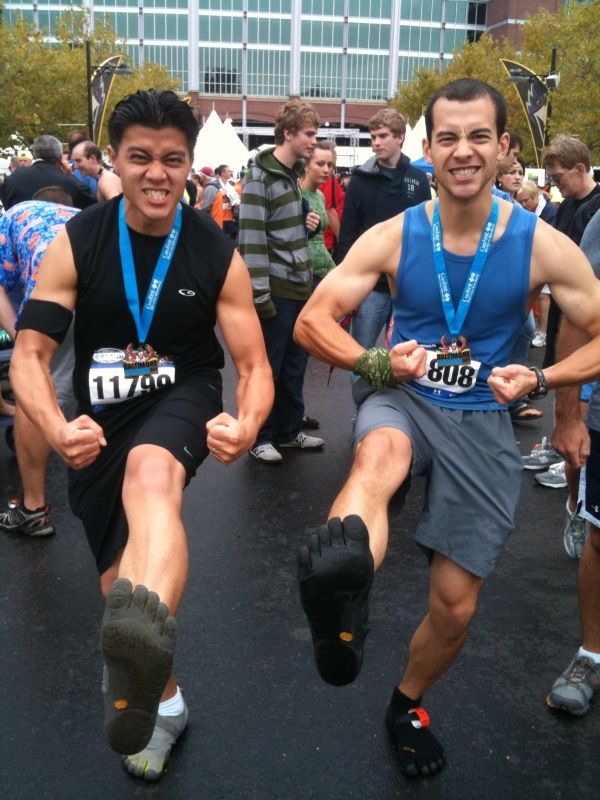 Chris and Bien run the Baltimore Half-Marathon in KSO FiveFingers