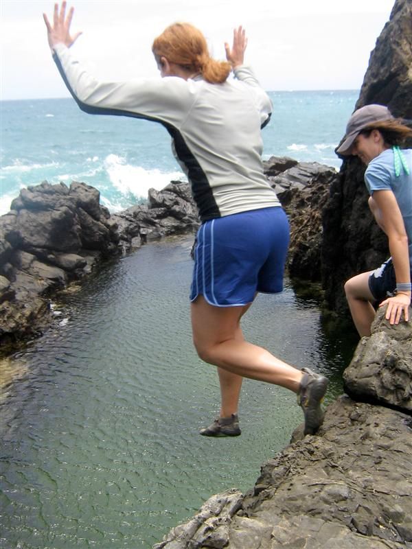 Erin Swimming in Natural Pools in Hawaii in Vibram Five Fingers