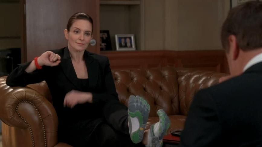 Liz Lemon (Tina Fey) in FiveFingers on 30 Rock