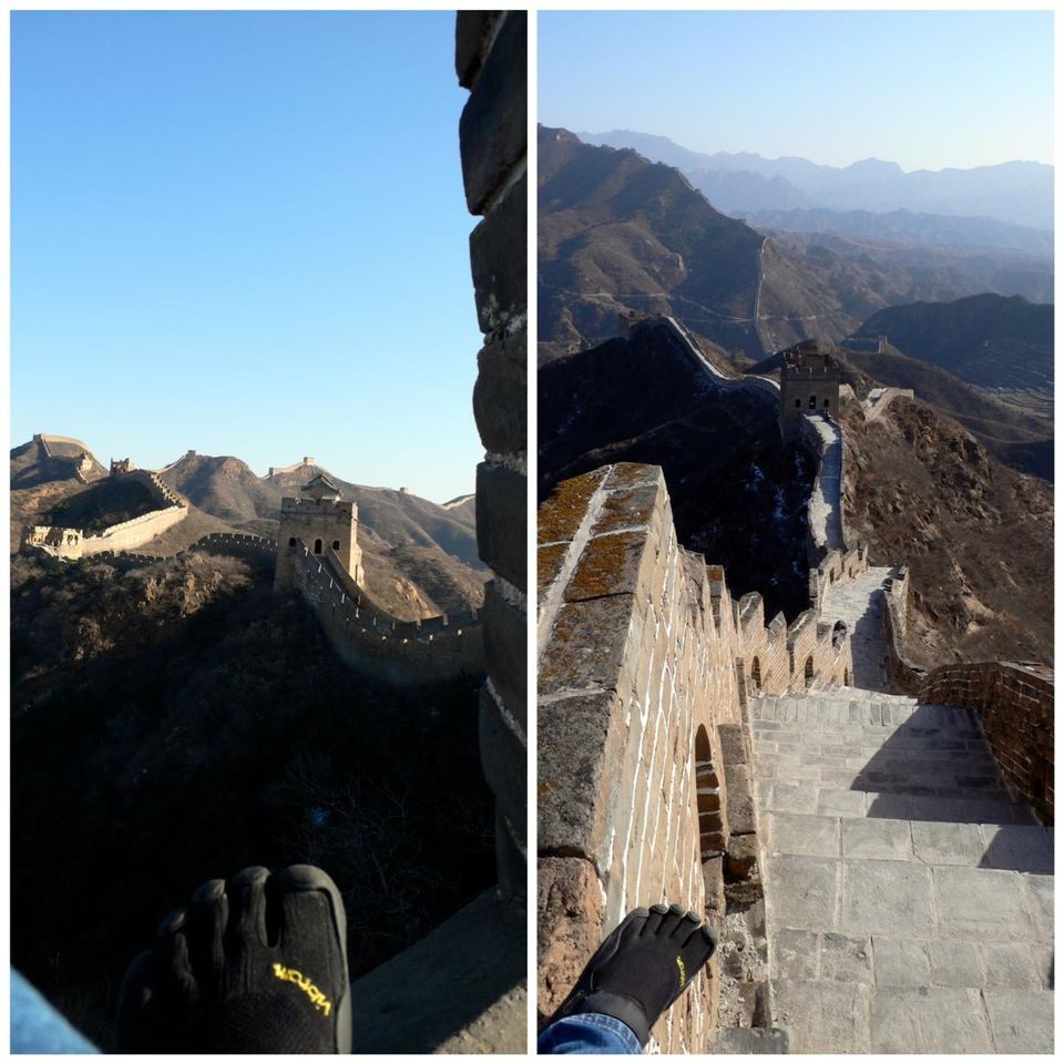 Hiking at the Great Wall of China in KSO Vibram Five Fingers