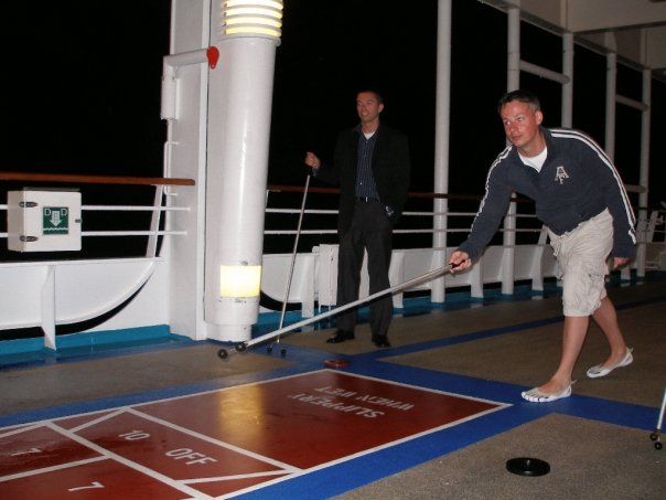 Shawn Shuffleboardin' in his White/Blue Vibram Five Finger Classics
