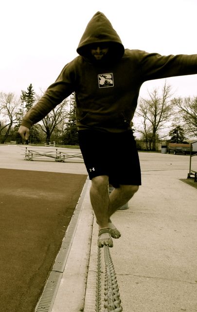 Slackchaining - A variation on slacklining done in Vibram Five Fingers Flows